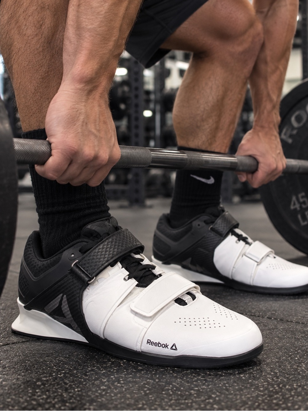 Reebok Men’s White and Black Weightlifting Socks-Compatible Shoes